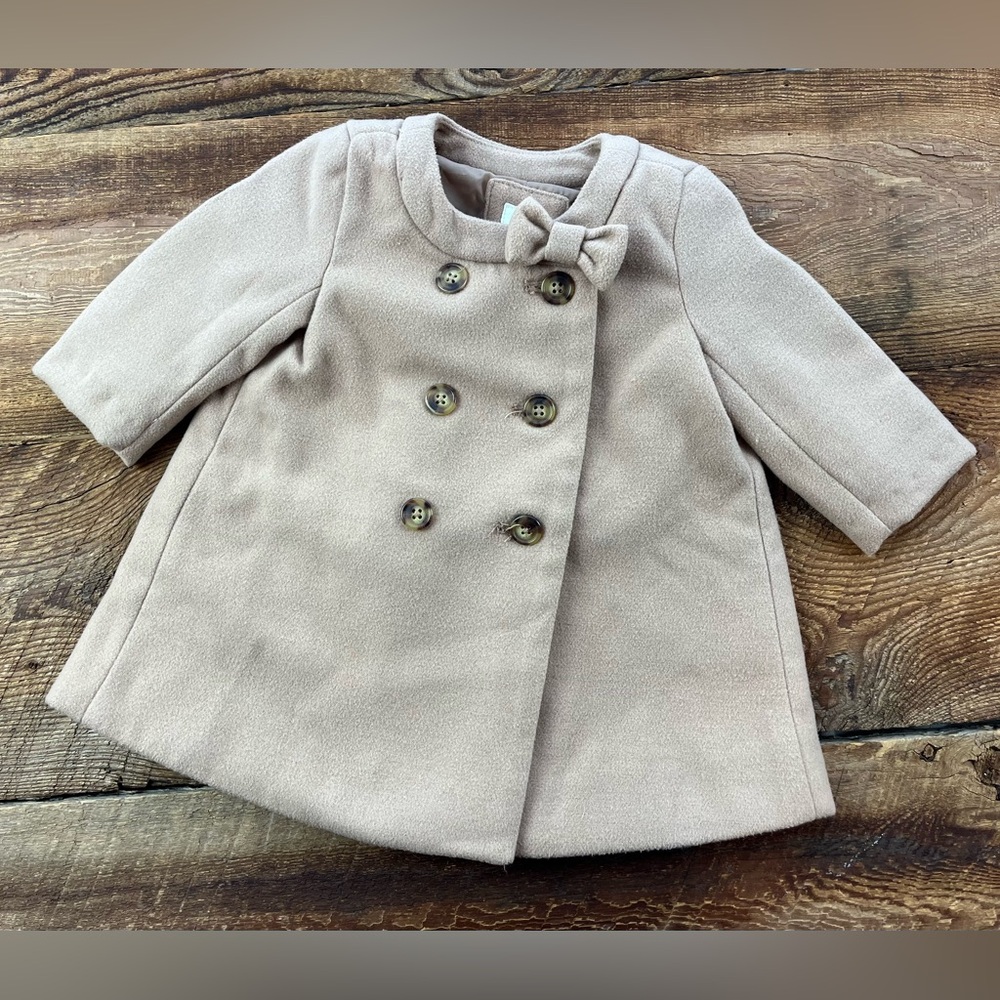 GAP Tan 6-12M Pea Coat with Bow Accent